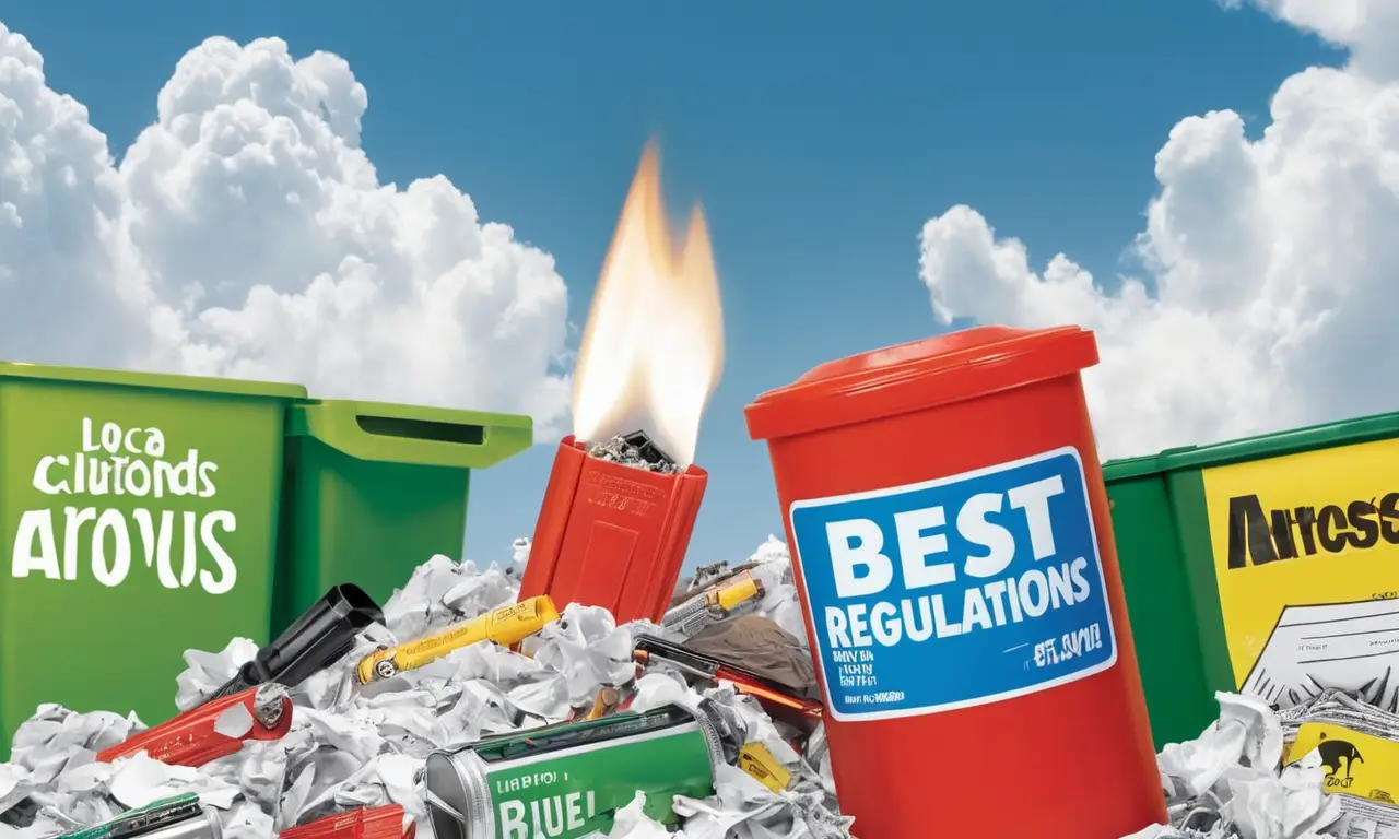 Un mechero rojo desechado junto a un contenedor de reciclaje