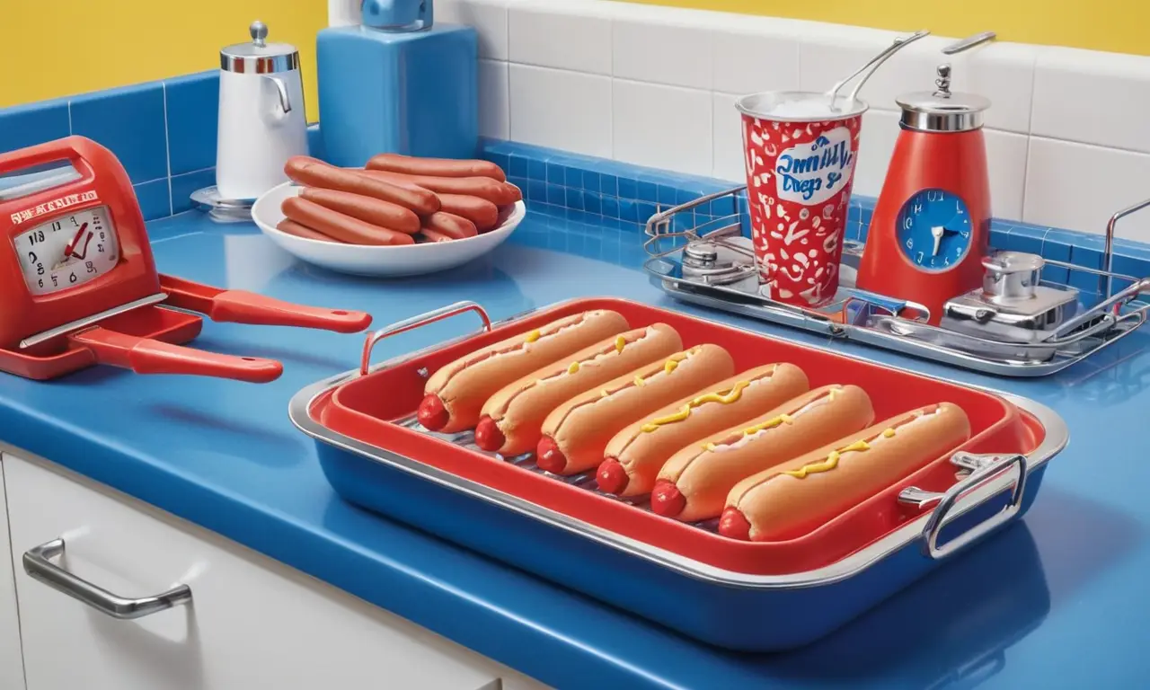 Un cocinero prepara perros calientes en una cocina vibrante