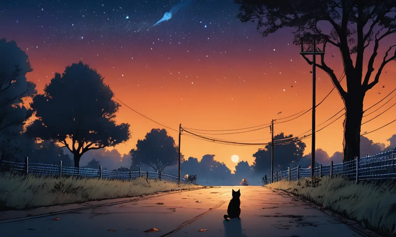 La noche cae sobre un paisaje tranquilo y silencioso