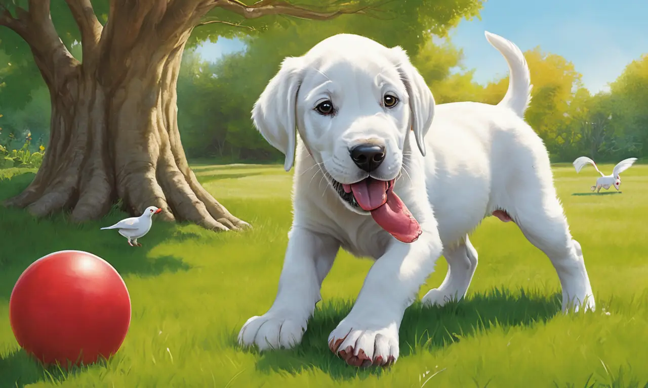 Dos cachorros juegan felices bajo un cielo azul brillante