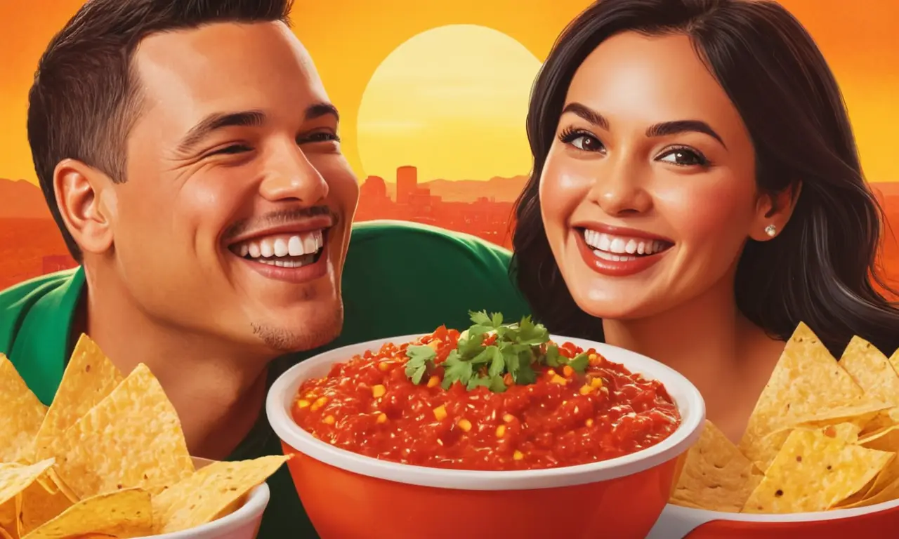 Un momento feliz y delicioso compartido con salsa roja brillante