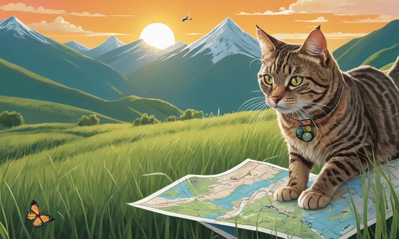 Un gato atigrado emprende un viaje lleno de aventuras