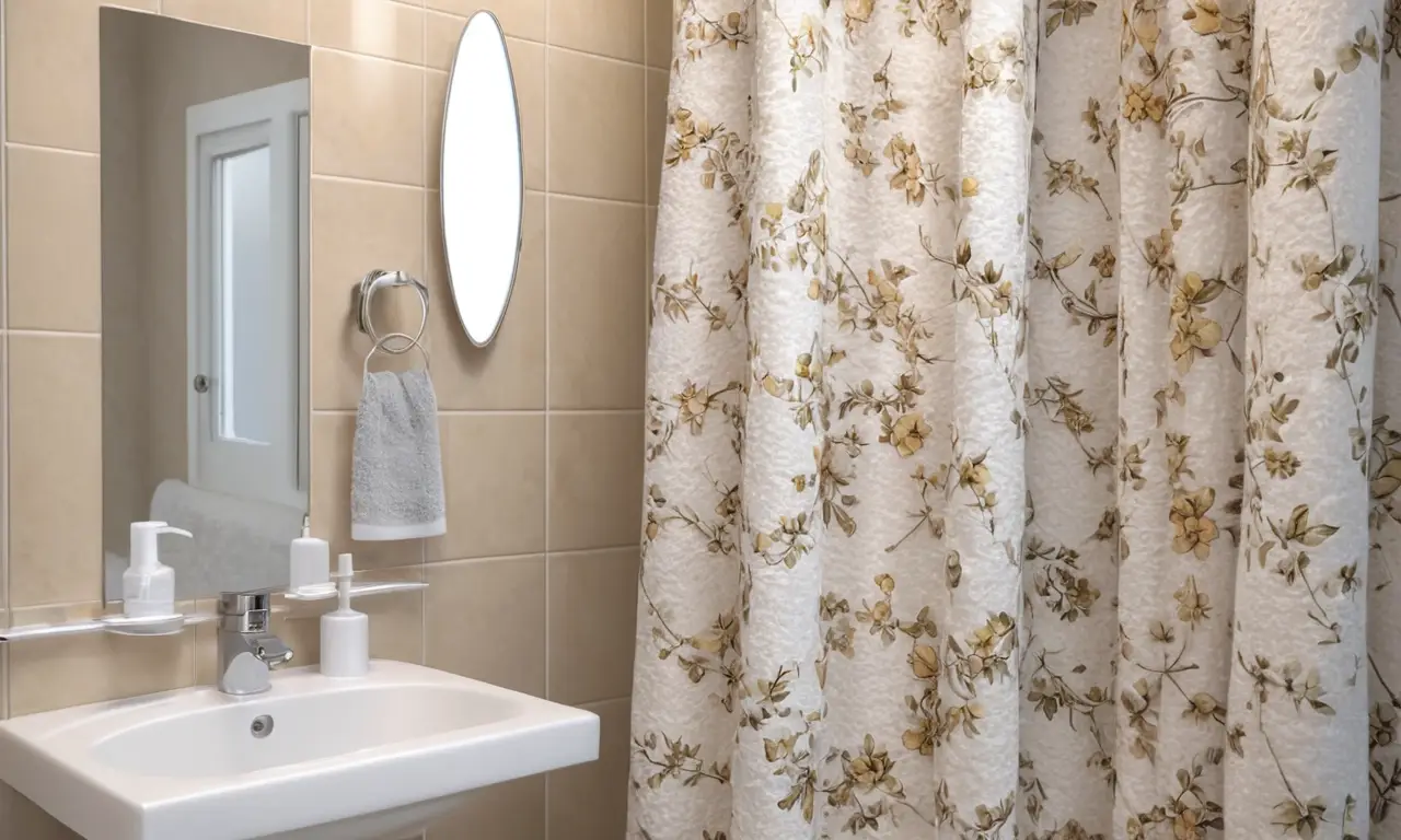 Un baño moderno con detalles florales