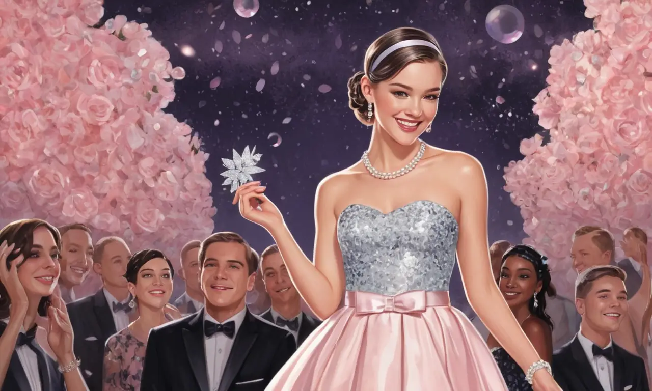 Una chica radiante en un vestido brillante disfruta de su baile de regreso