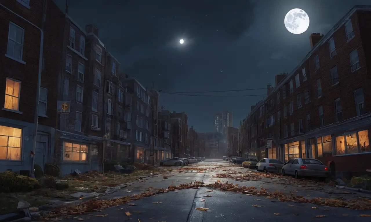 Una ciudad silenciosa y sombría bajo la luz de un crepúsculo inquietante