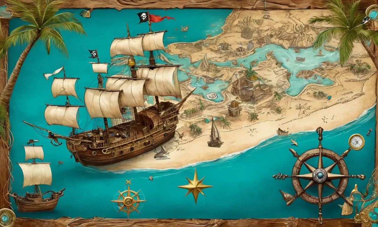 Un mapa pirata conduce a un tesoro escondido en una isla tropical
