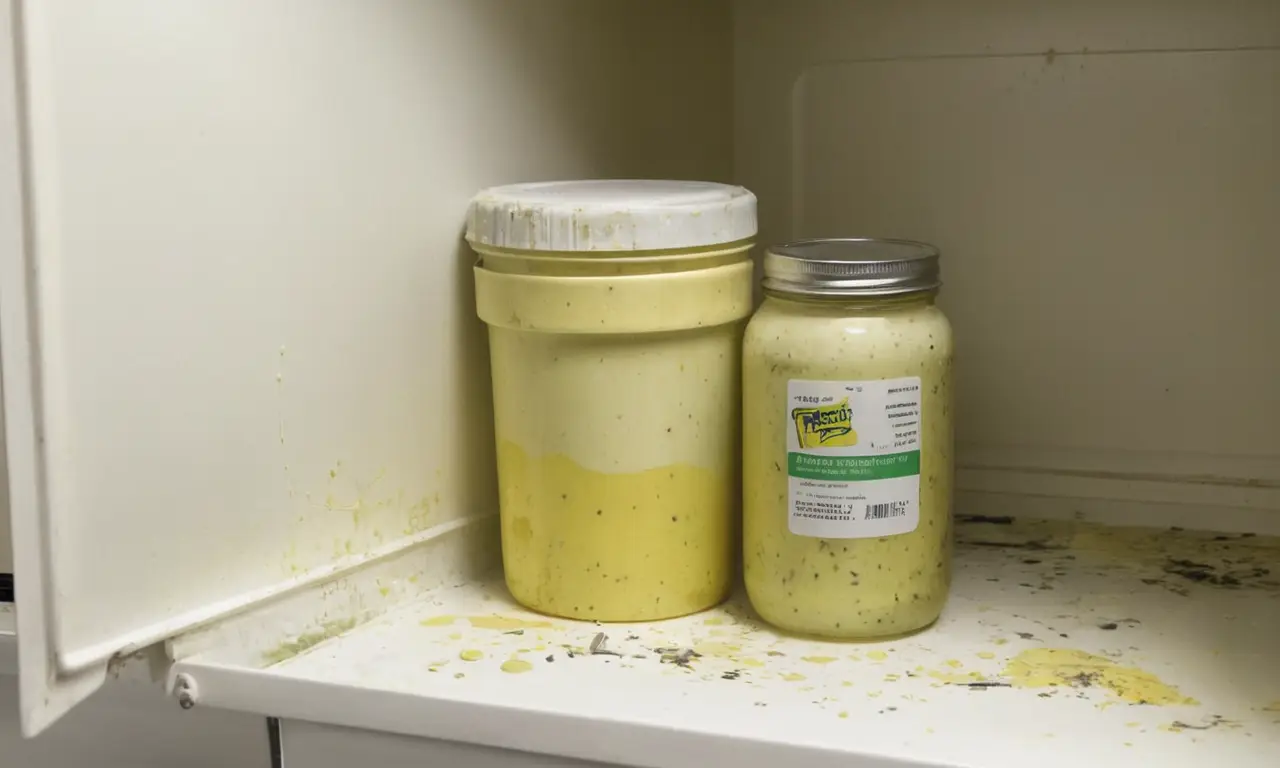 Un yogur viejo y sospechoso en el refrigerador