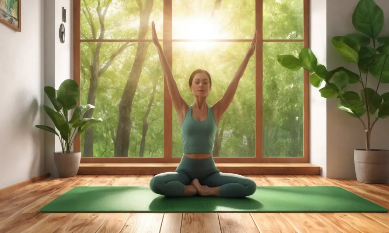 Una mujer practica yoga serenamente en un estudio luminoso
