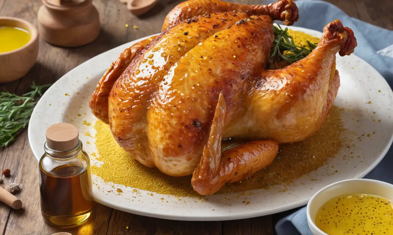 Un chef sonriente prepara pollo dorado con pasión