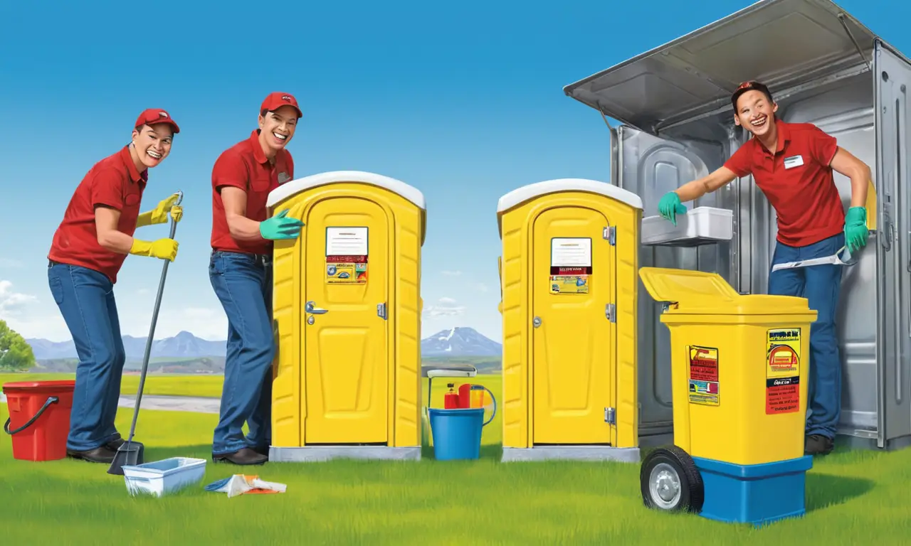 Un baño portátil limpio y funcional bajo un cielo azul