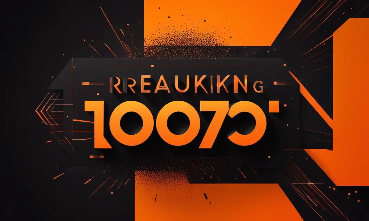 Diseño web futurista con degradado naranja, texto negro y elementos abstractos