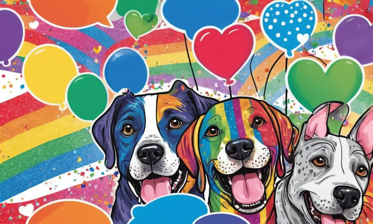 Celebración alegre y colorida del orgullo canino gay