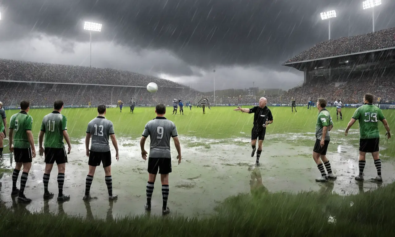 Un partido de fútbol bajo la lluvia