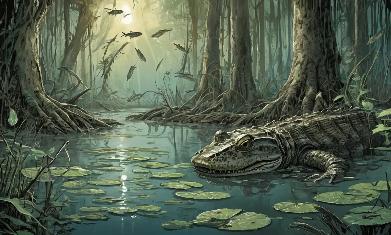 Un pantano verde y misterioso teje una escena de vida salvaje