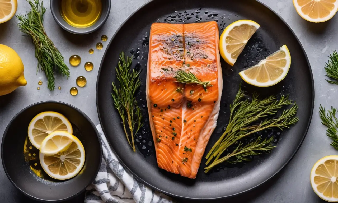 Un filete de salmón dorado y aromático listo para disfrutar