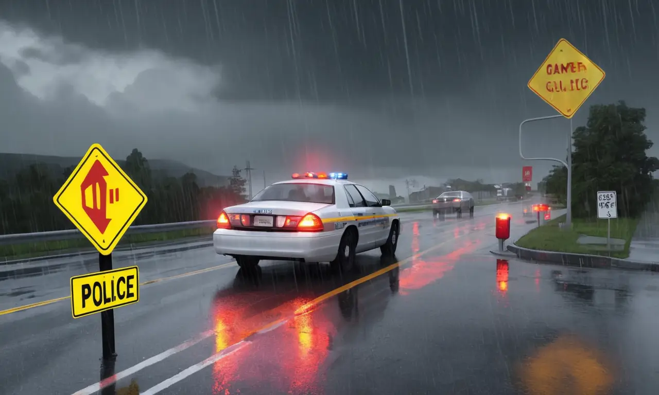 Una escena de tráfico caótica bajo la lluvia