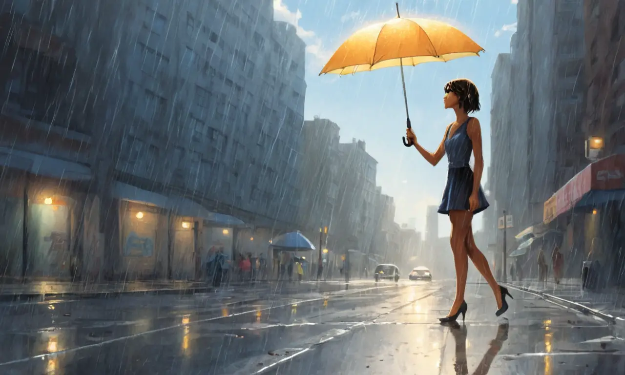 Una ciudad lluviosa bajo un cielo nublado