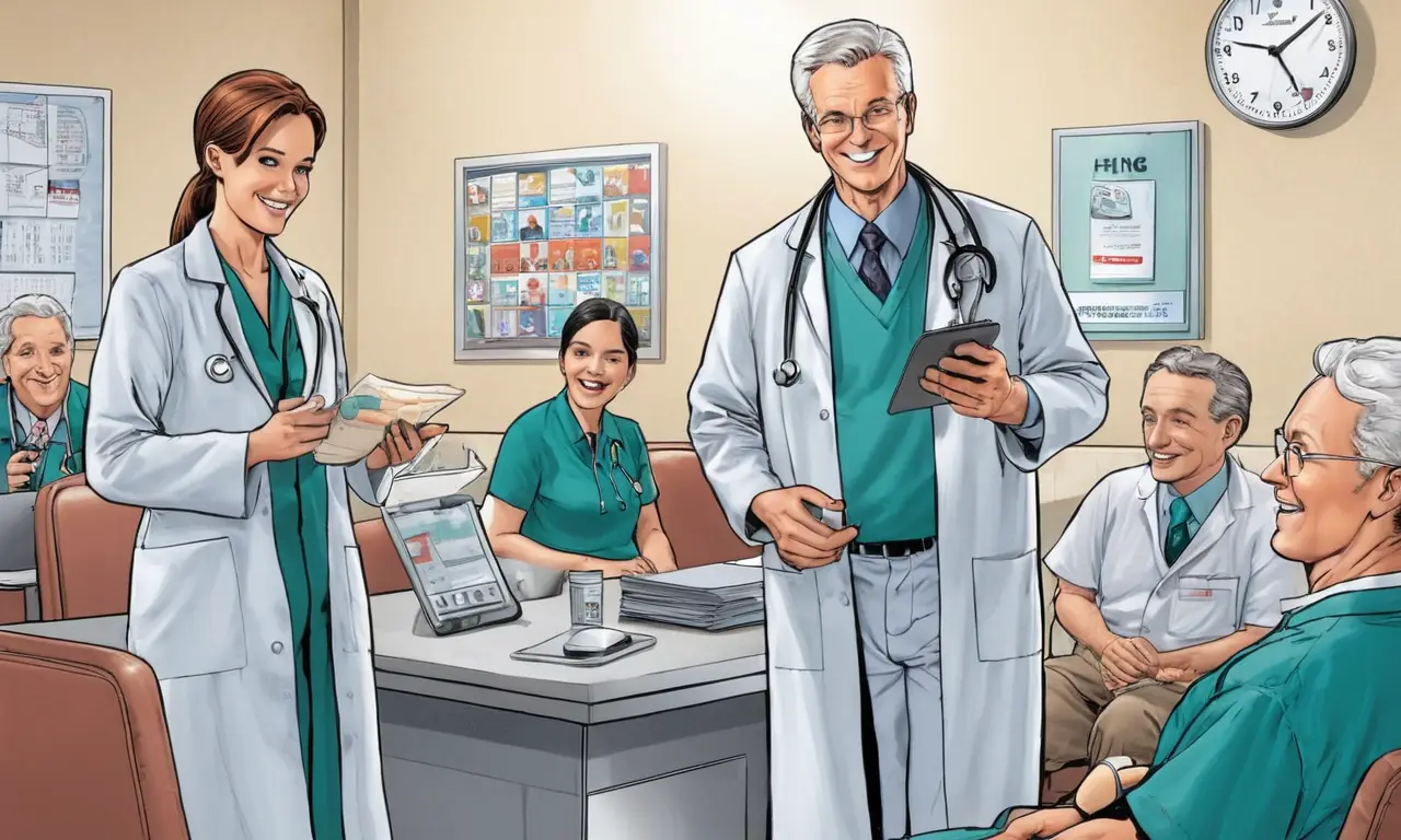Un consultorio médico con pacientes esperando atención