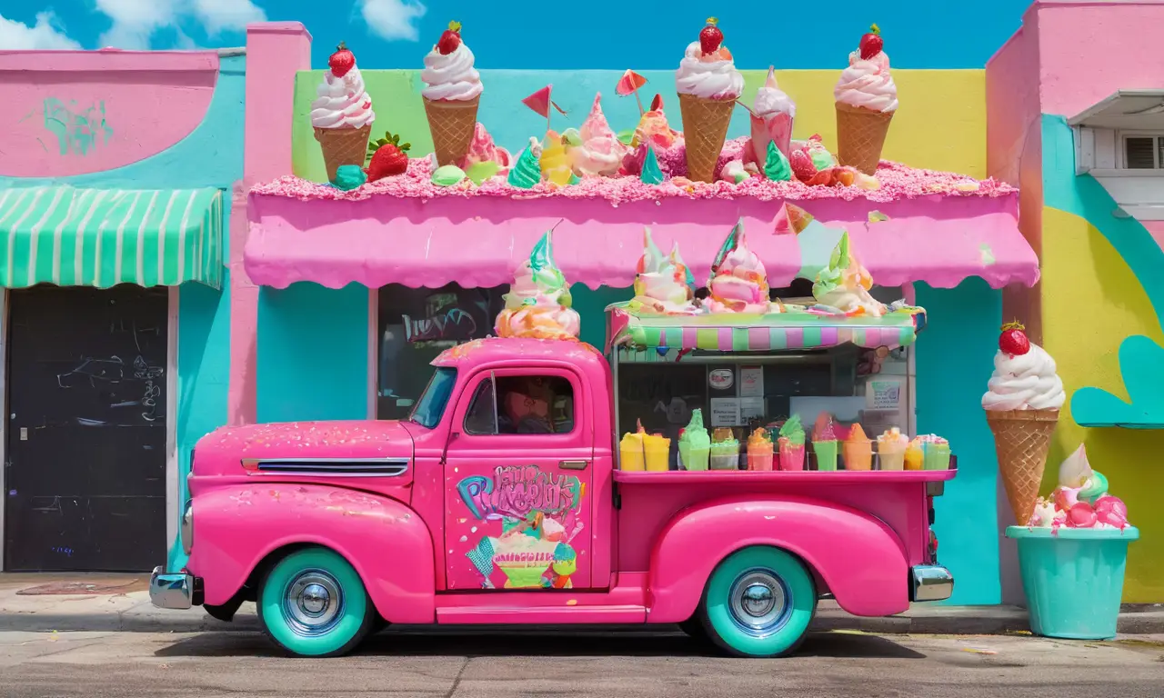 Un camión de helados extravagante deleita a los niños en un día soleado
