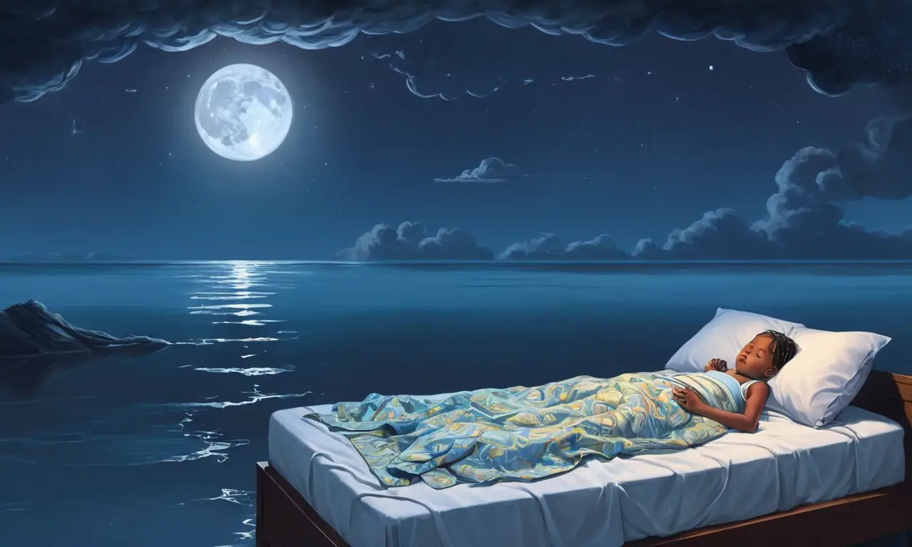 Un niño duerme mientras su padre preocupado observa un libro sobre sueños de enuresis