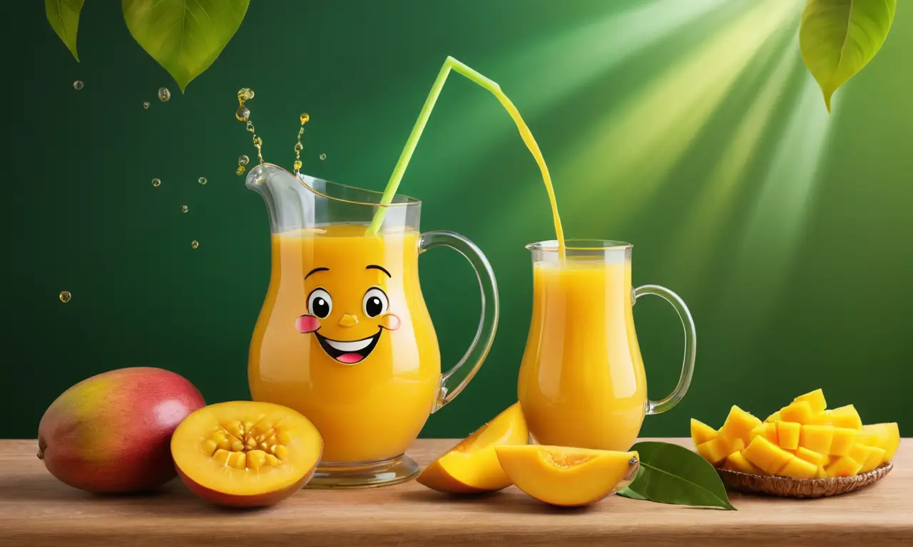 Un vaso de zumo de mango fresco y delicioso
