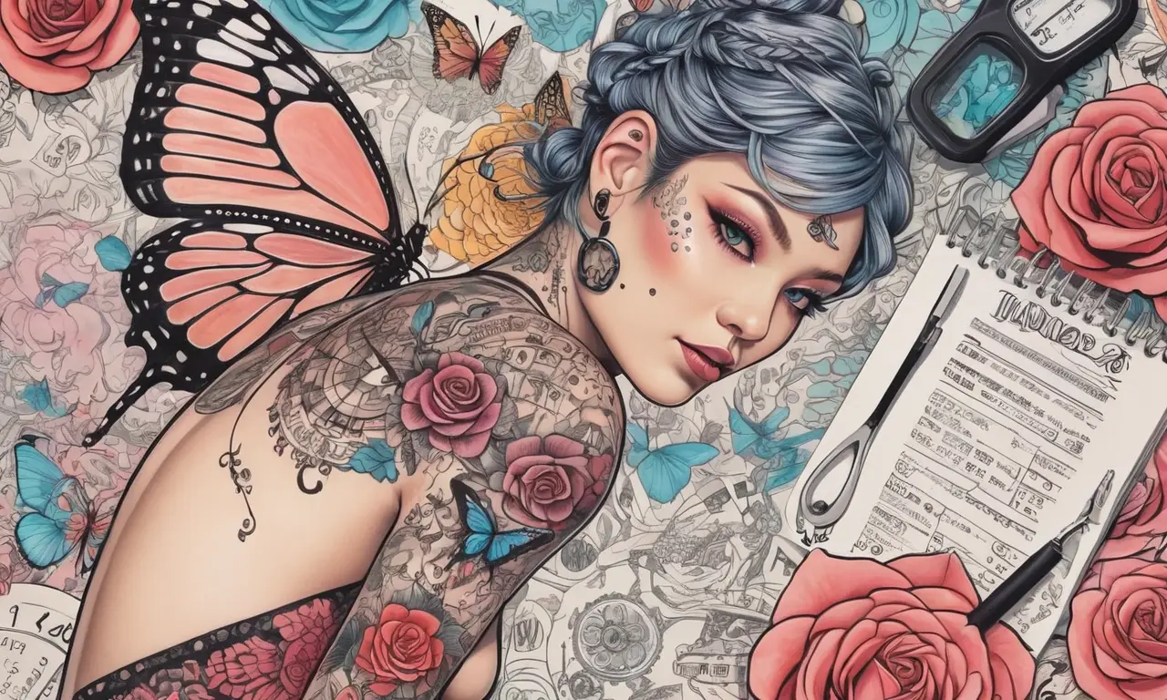 Un estudio de tatuajes con diseños coloridos y precios detallados