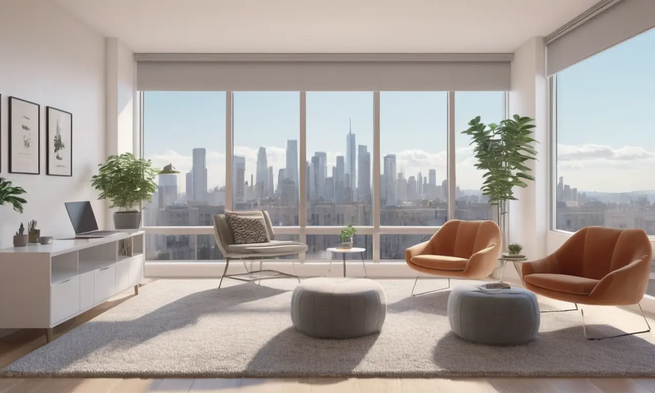 Un espacio moderno y acogedor con vistas a la ciudad