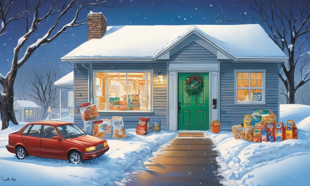 Un regreso invernal a casa con compras frescas