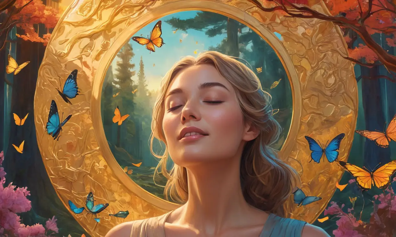 Una mujer se refleja en un espejo de ensueño