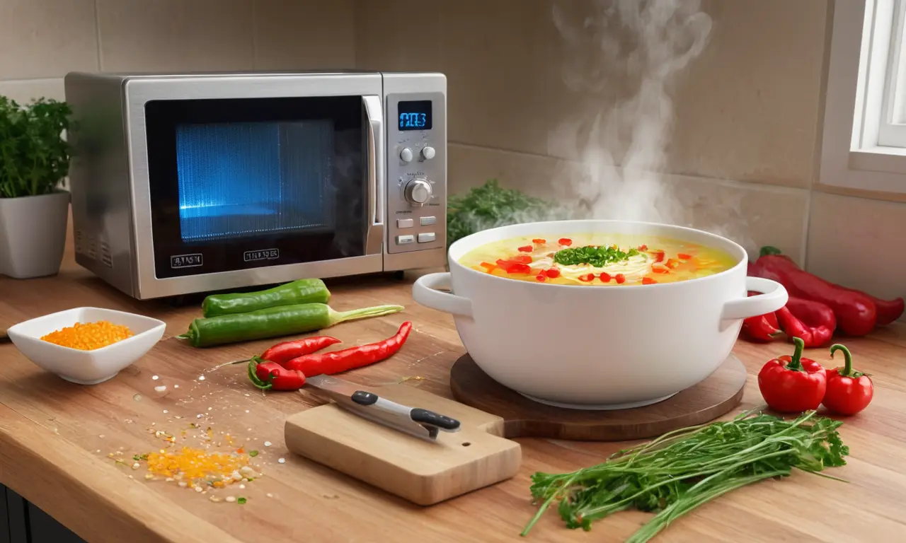 Un almuerzo casero caliente y aromático se prepara en la cocina