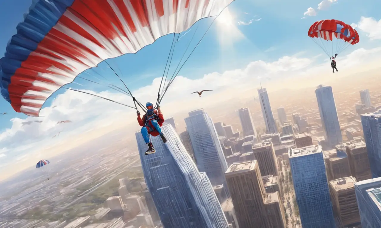 Un salto en paracaídas sobre una ciudad vibrante