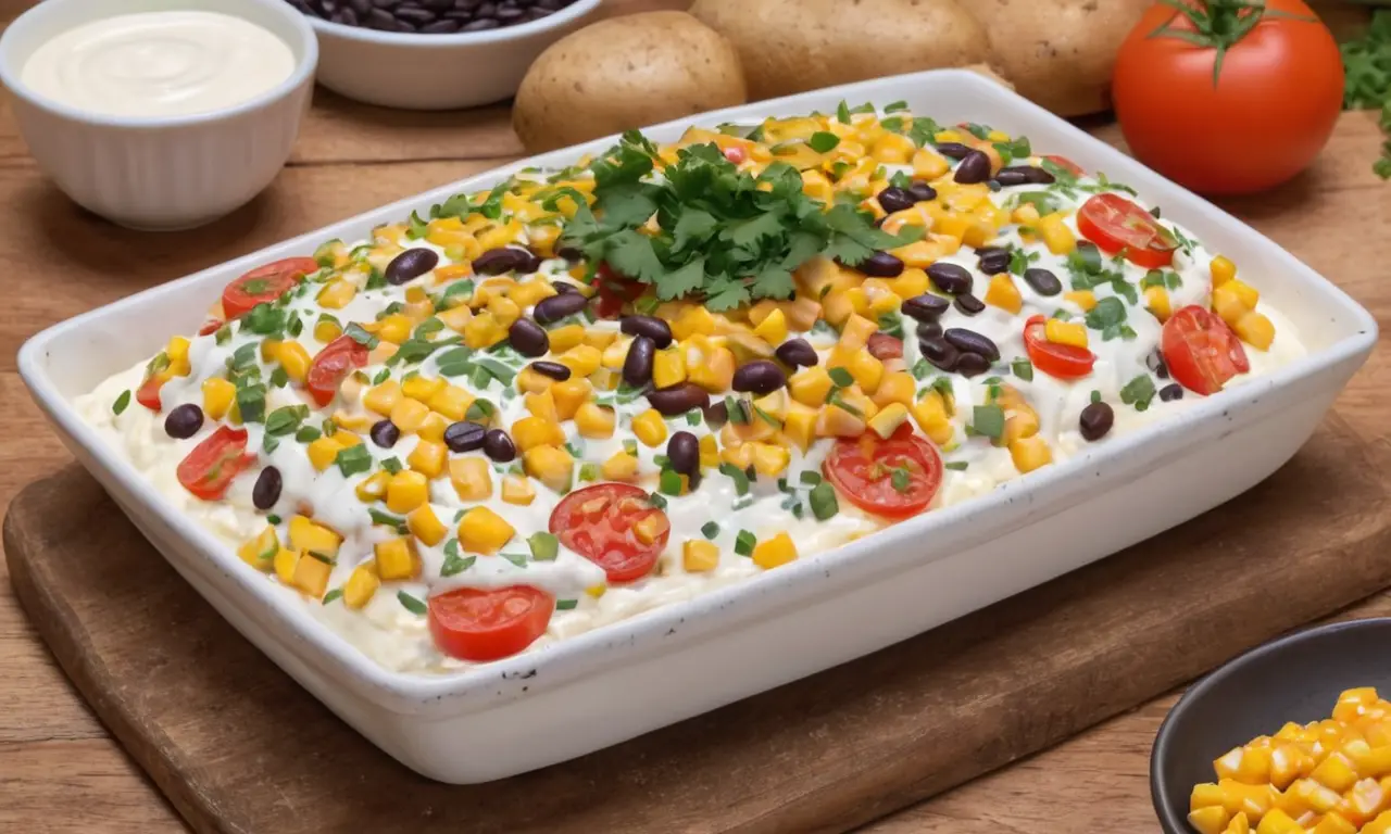 Un plato de papas rusticas con ingredientes coloridos y una atmósfera acogedora