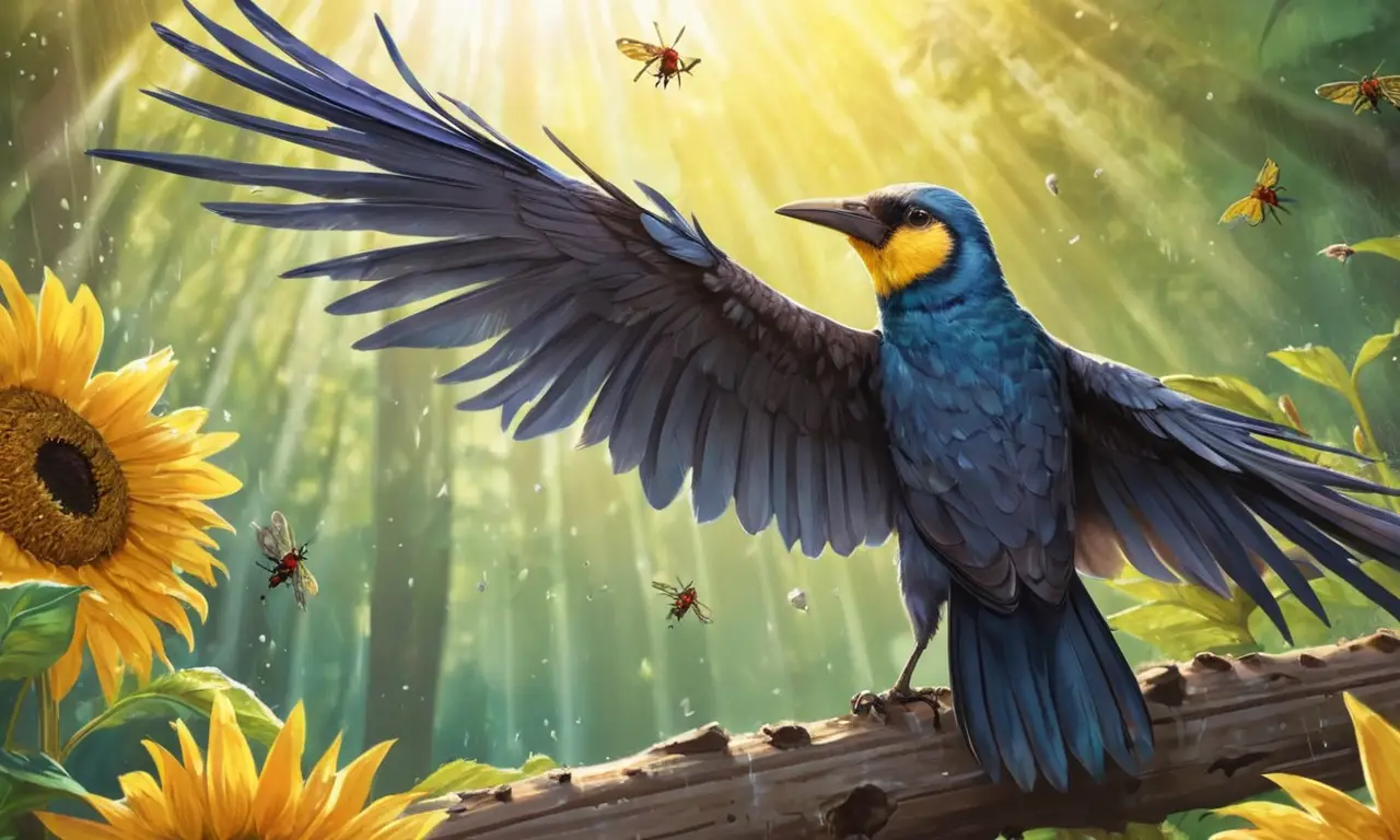 Un pájaro feliz busca semillas bajo el sol de la mañana