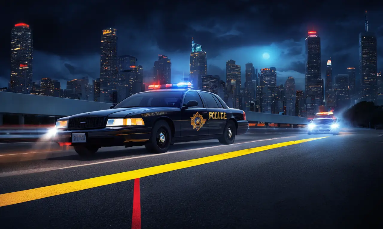 Una escena policial frenética bajo un cielo nocturno