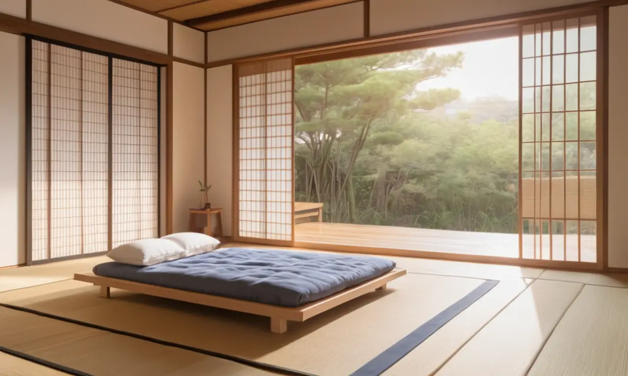 Un niño duerme plácidamente en una habitación japonesa serena