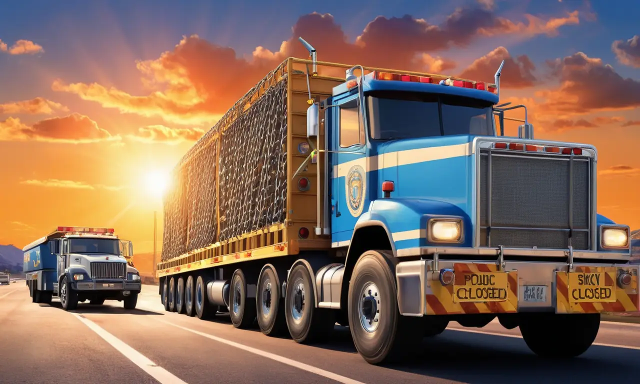 Transporte de carga excepcional bajo un cielo al atardecer