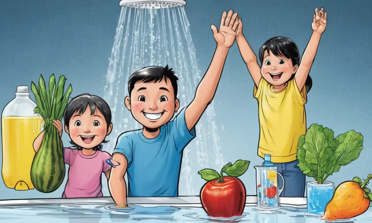Una familia feliz disfruta de un estilo de vida saludable con agua filtrada