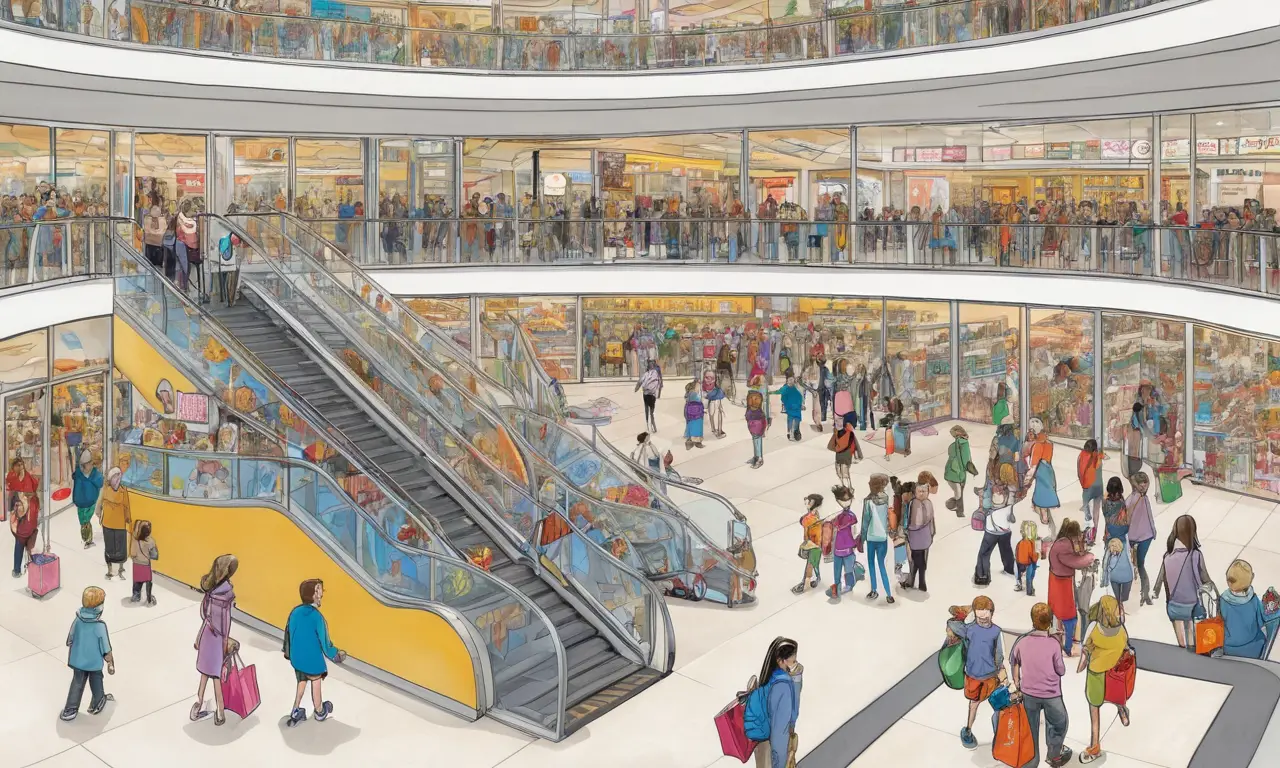Un bullicioso centro comercial lleno de vida y compras