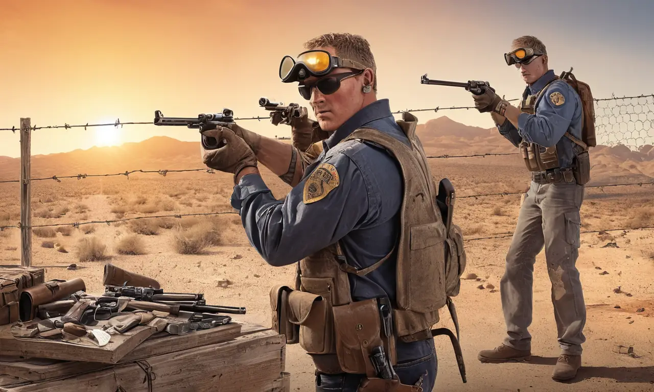 Un escenario desértico de entrenamiento con armas