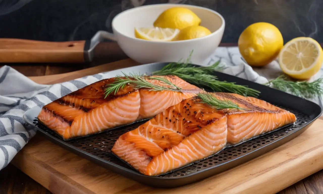 Un salmón dorado y humeante espera ser degustado