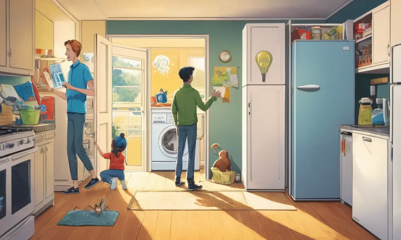 Una familia feliz busca soluciones para su hogar