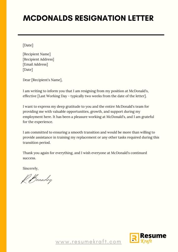 McDonald’s Resignation: Two Week Notice Guide